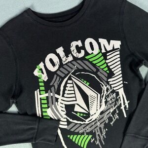 Volcom Thermal Shirt Large Black Waffle Knit Faded Distressed Y2K Skater Moto